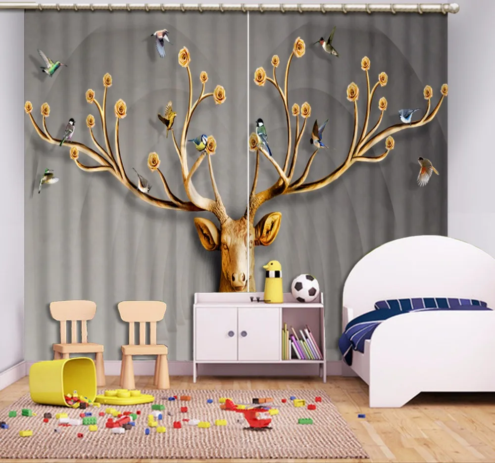 modern bedroom curtains 3d curtains space deer bird Flowers kids bedding curtains 3d printed curtains