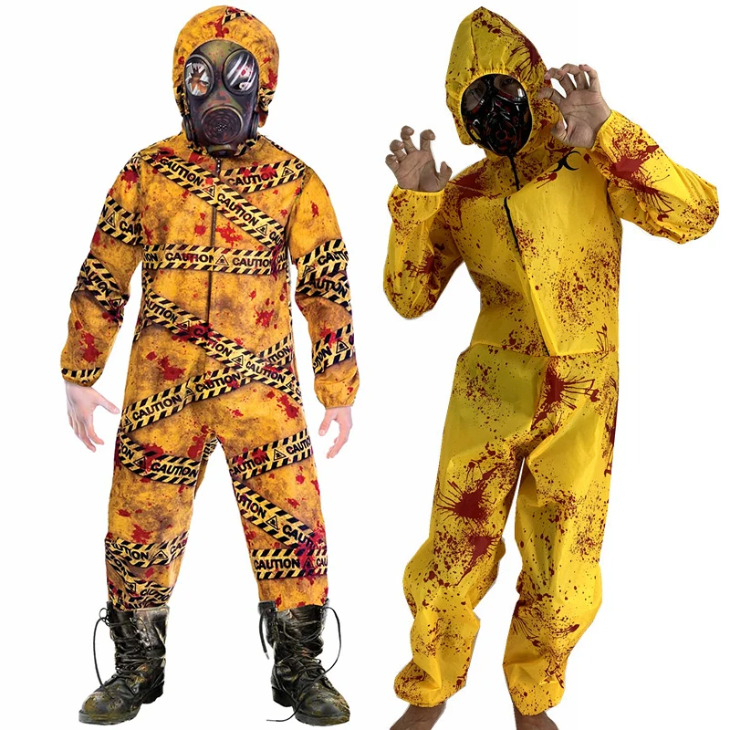 Child Quarantine Zombie Costume Unisex Biohazard Suit And Mask For Kids Halloween Biochemical Radiation Jumpsuit Costumes