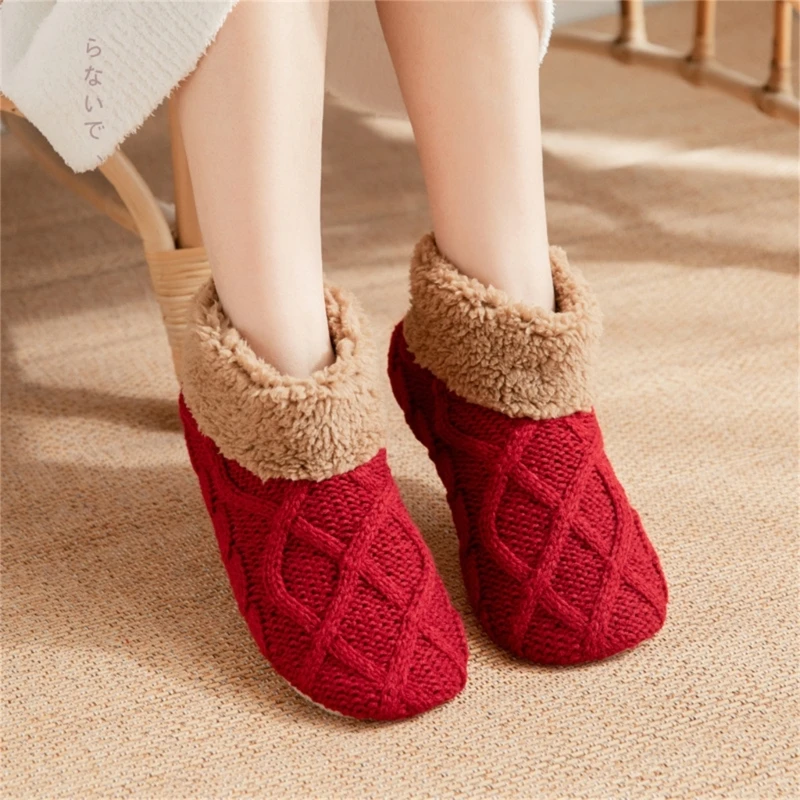 Winter Knitted Ankle Slipper Socks for Women and Men Thick Fleece Lined Soft Nonslip Grip Bottom Soles Warm Floor Socks image 5