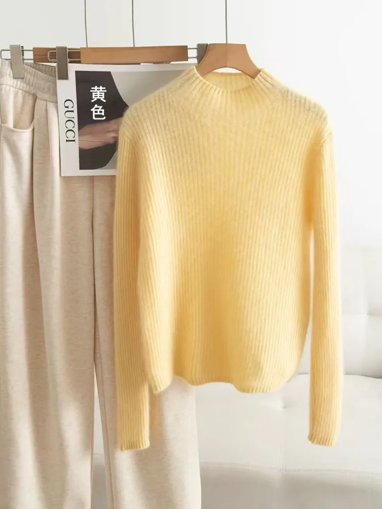 

Hot selling new women's knitted 100% wool sweater slim fit long sleeved spring autumn base pullover sweater women's O-neck sweat