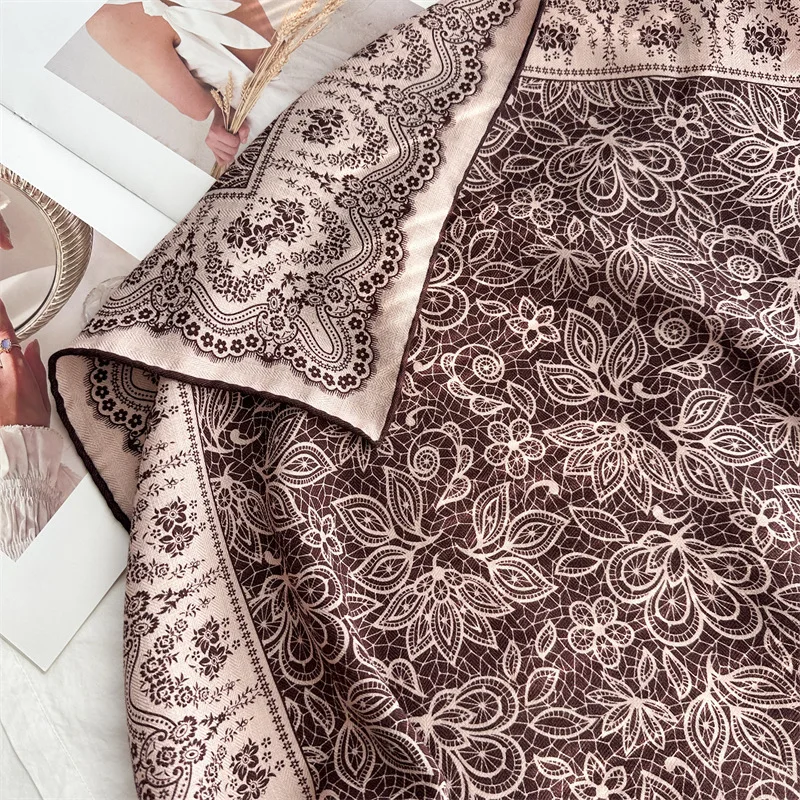 

2026 Luxury Brand Scarf for Women Vintage Ethnic Print Square Scarf Muffler Ladies 70% Wool 30% Silk Neck Warmer Handkerchief