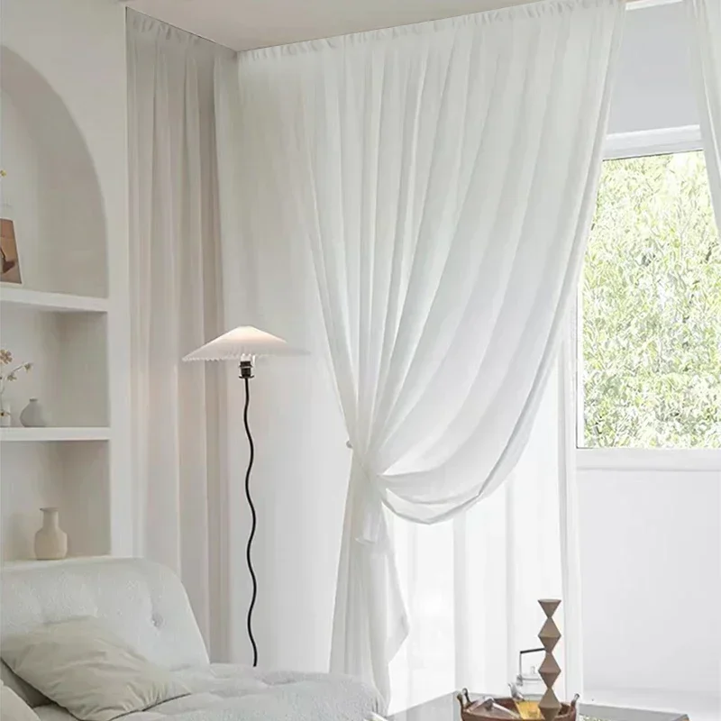 Chiffon Window Curtains For Bedroom Villa Opaque Drapes Living Room Decoration White Tulle High Quality Thick Yarn Luxury