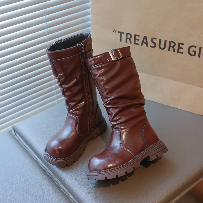 

2025 Children Casual Knee-high Boots for Girls Winter New Fashion Korean Style Soft Bottom Anti-slippery Versatile Leather Shoes