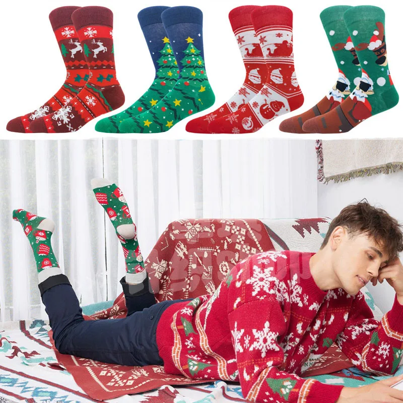 

Men Women Socks Lover Christmas Halloween Celebrate Santa Elk Gift Party Biscuits Snow Happy Funny Tide Cotton Socks EU38-46