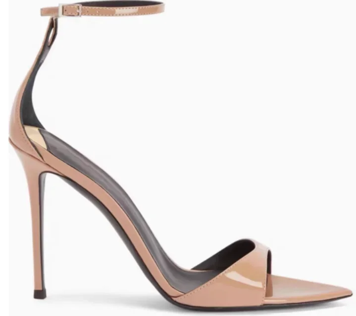 

New black patent leather high heels with exposed toes, graduation ball slim heels, women's slim heels, straight strap sandals