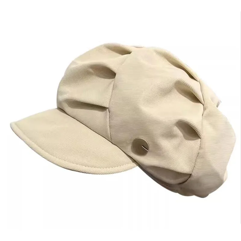 Women Octagonal Hat Beret Solid Color Retro Simple Korean Style Daily Leisure Newsboy Cap Female New