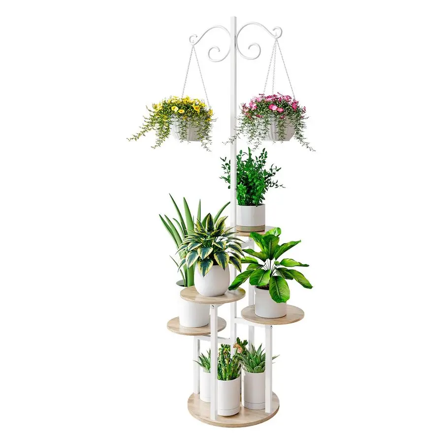 

Stand Indoor 5 Tier 8 Potted with hook hanging basket Multiple Flower Pot Holder for Patio Garden Balcony Living Room Corner 5 T
