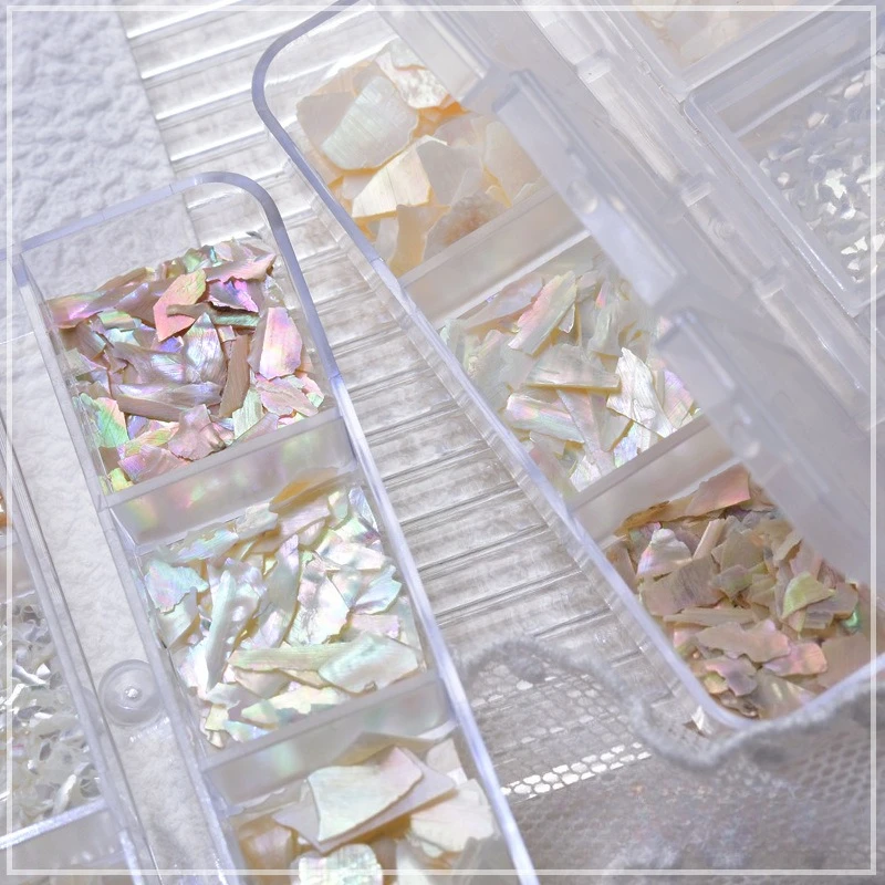 1Set Irregular Thin Shell Slices Nail Kit, Japanese Style Iridescent Abalone Pieces for DIY Manicure Nail Art Decor Accessories
