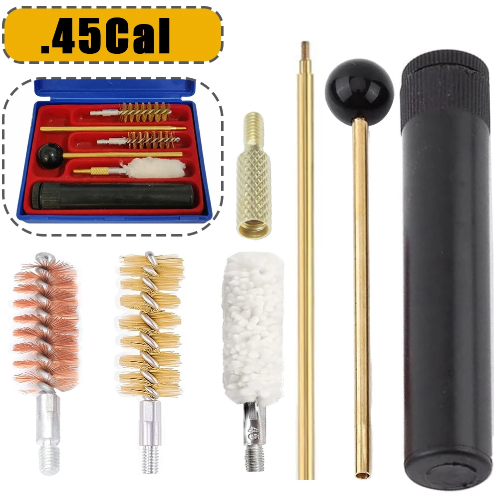 .45Cal Handgun Cleaning Kit - Bore Cleaning Nylon & Bronze Brushes, Cotton Mop for Pistol Maintenance