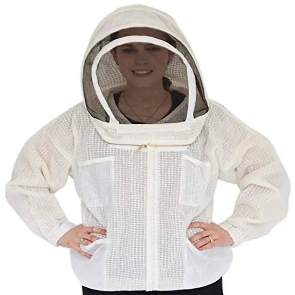 

Beekeeping Jacket Hood White Polyester Medium Brass Excellent Sting Protection Cool Comfortable Ventilated Durable Zipper Unit