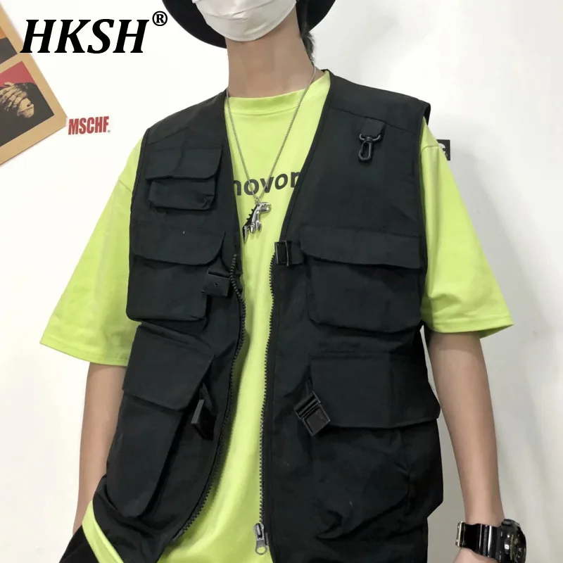 

Жилет HKSH мужской с несколькими карманами, тонкий модный брендовый однотонный топ в стиле хип-хоп, HK1877, лето-весна