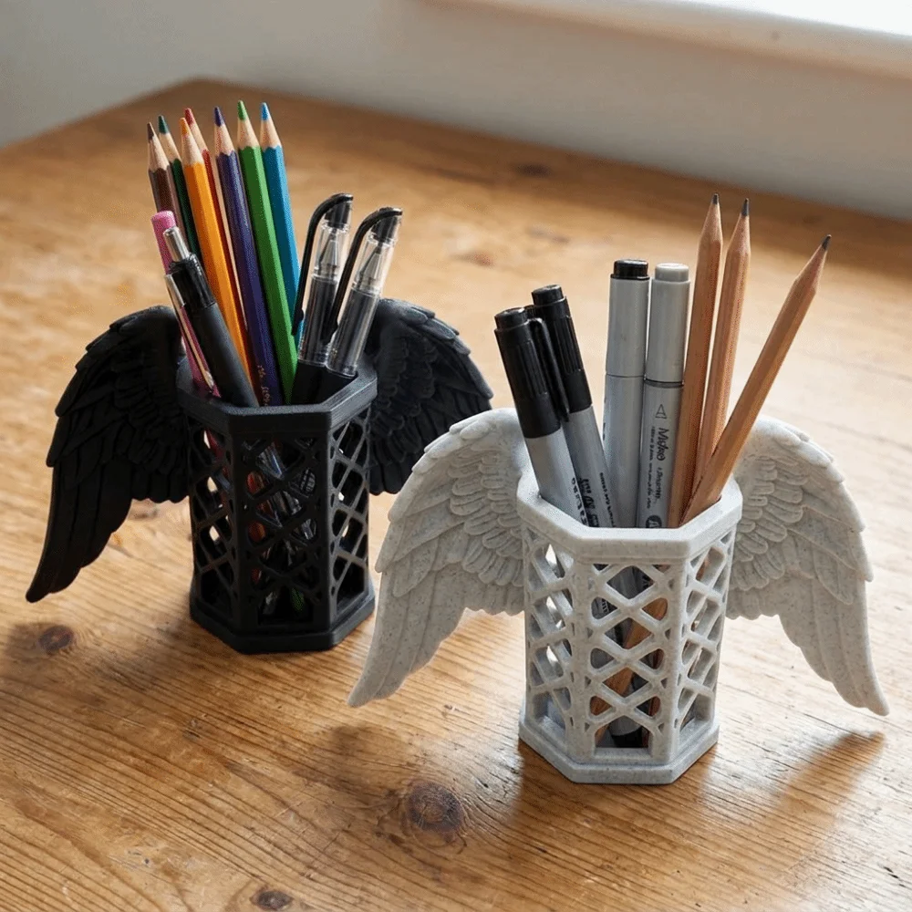 Creative Plastic Angel Wings Pen Holder Hollow Stable 3D Printed Pen Stand Decorative Desk Organizer Bedroom
