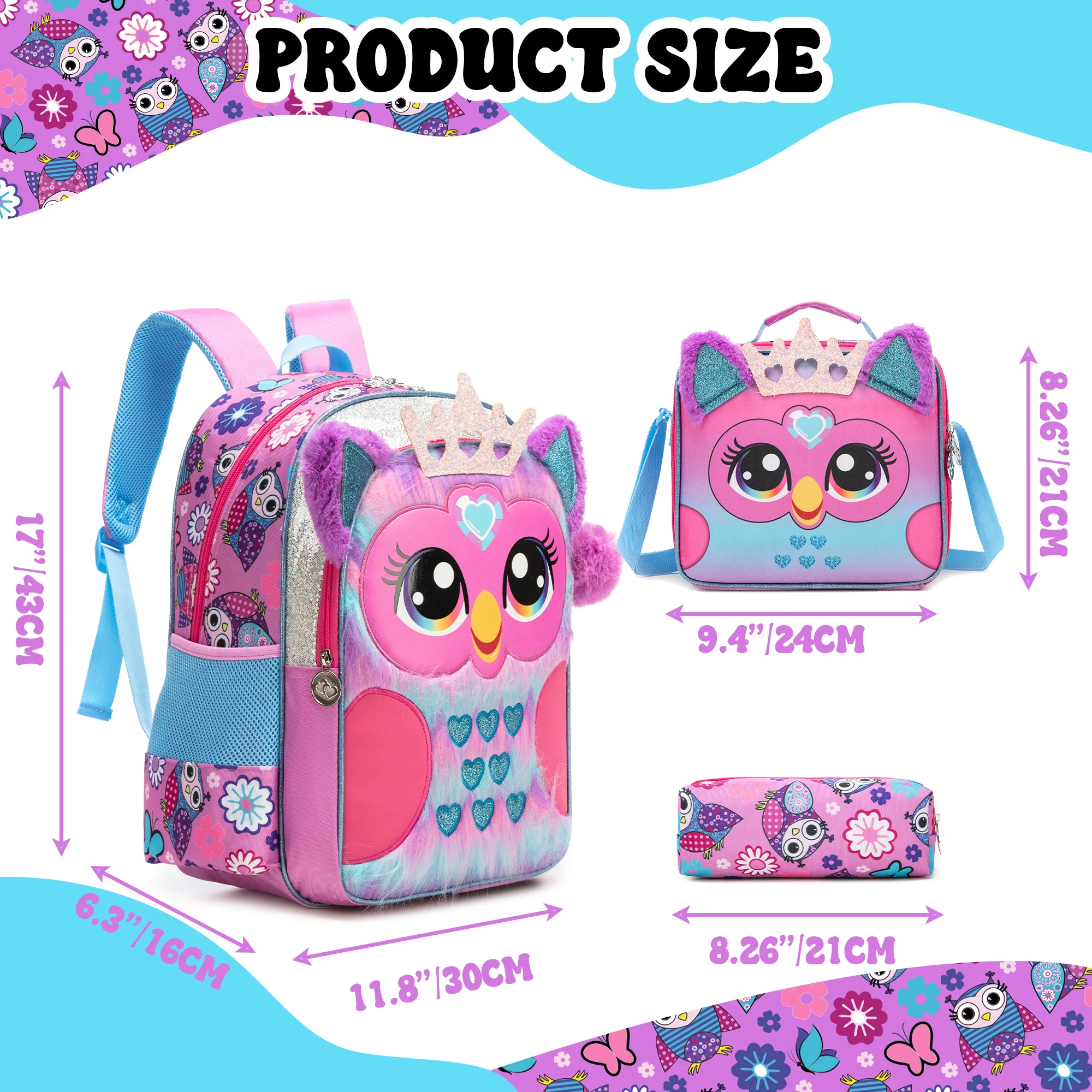 Meetbelify Cute Purple Backpack Set for Primary School Girls Girls Purple Backpack & Pencil Case Set, Fashion Design
