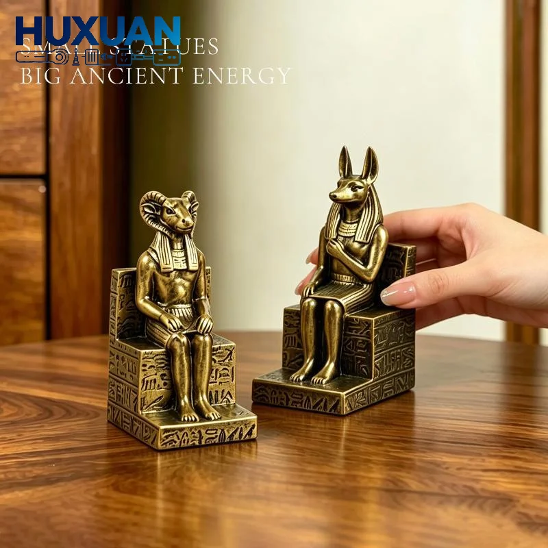 Vintage Handcrafted Egyptian Anubis Ram Khnum Statue Set Decorative Resin Figurines Lightweight for Home Office Desktop Shelf D