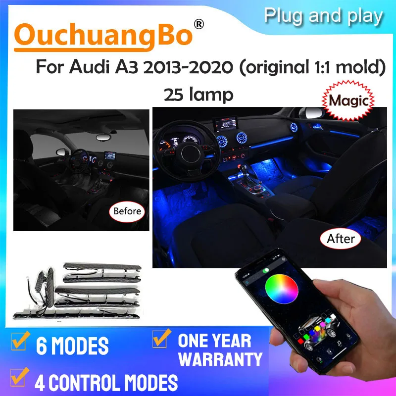 Ouchuangbo LED Ambient Light For A3 8v S3 Rs3 2013-2020 Sportback Backlight Atmosphere Lamp Interior RHD Ambiental Kit limousine