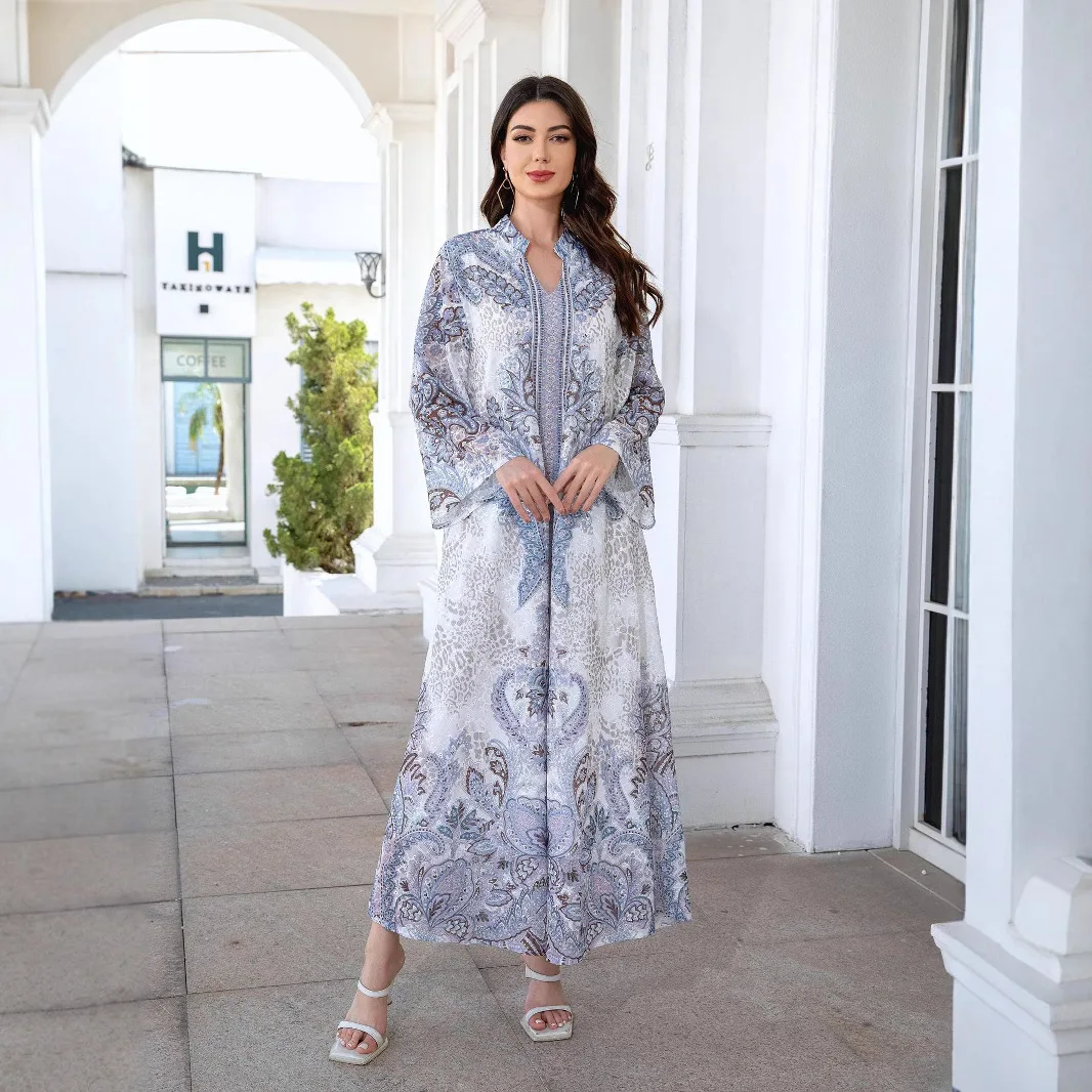 Robe feminino muçulmano do oriente médio, tecido bordado, estampa de diamante quente, vestido feminino abayas