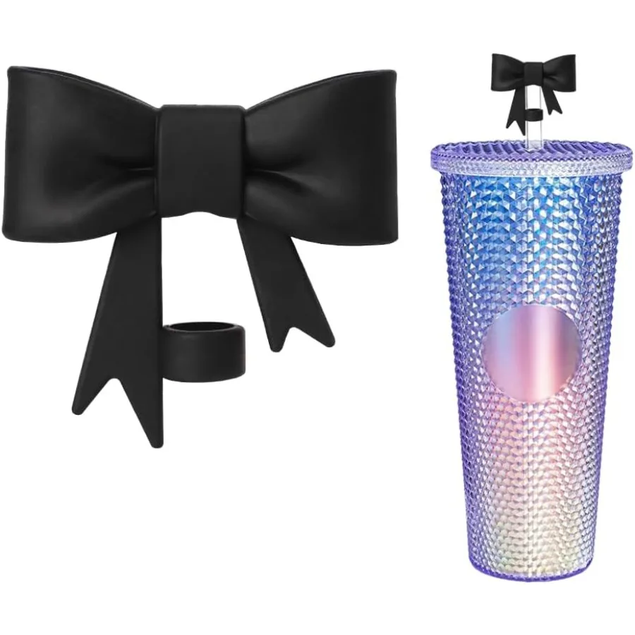 القوس القش يغطي غطاء متوافق مع كوب ستاربكس سيليكون القش توبر لعادي أصغر القش قطر 68 مللي متر أسود 1 قطعة