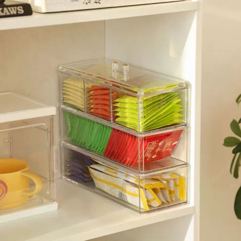Tea Bag Storage Box Drawer Type Coffee Capsule Sorting Box Acrylic Sealed Storage Jar with Lid Tea Coffee Sugar Container