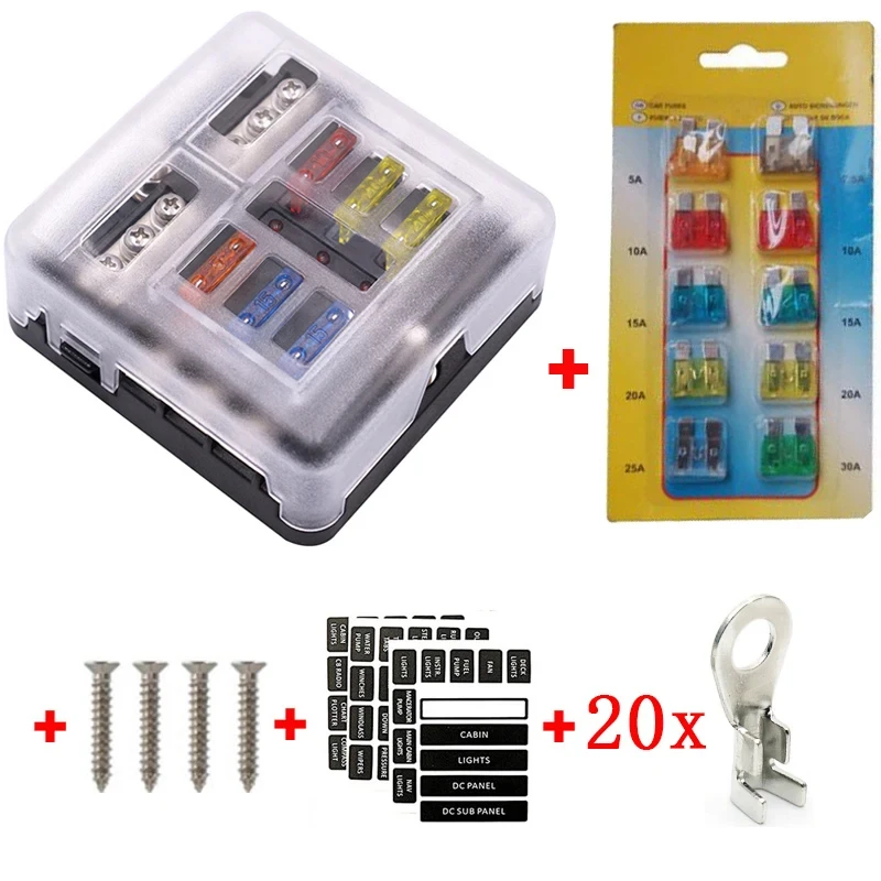 Universal 12 Ways 6 Ways Blade Fuse Block 12V 32V Car Fuse Holder Box Marine Auto Fuse Connector Switch With LED Indicator Light