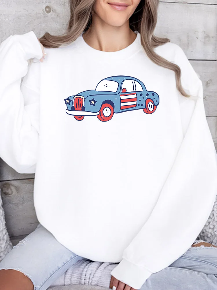 

Женская толстовка с круглым вырезом и графическим принтом «Сине-красная машина», повседневный пуловер с длинными рукавами, свободный крой, уличная одежда для осени и зимы