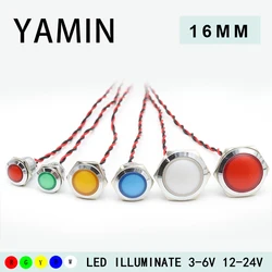16mm Metal Indicator Light With Wire LED Power Supply General Small Waterproof IP65 Signal Lamp 3-6V 12-24V 220V