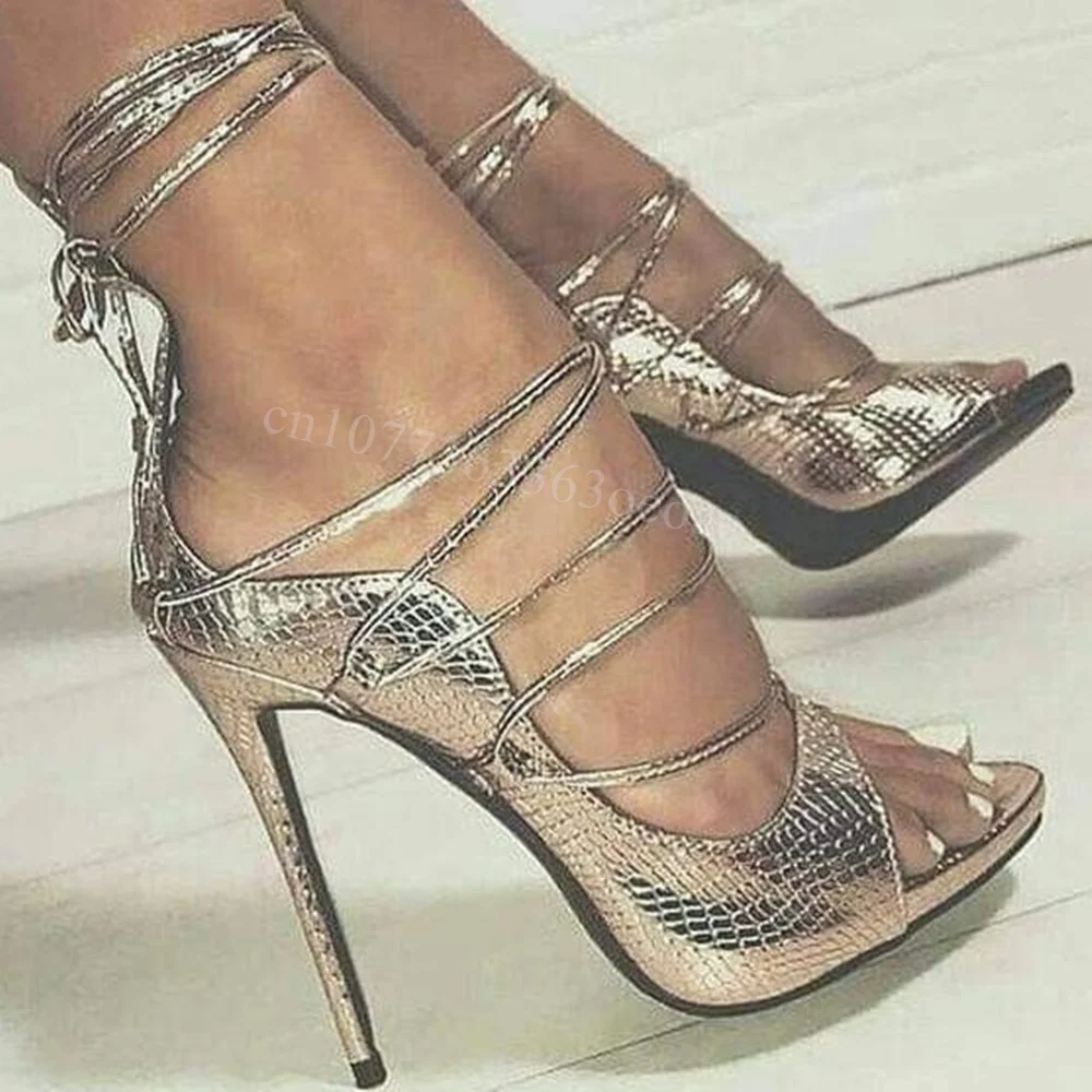 

Ankle Strap Snakeskin Sandals Open Toe Platform Shoes for Women Thin High Heels Shoe for Summer 2025 Zapatos Para Mujere