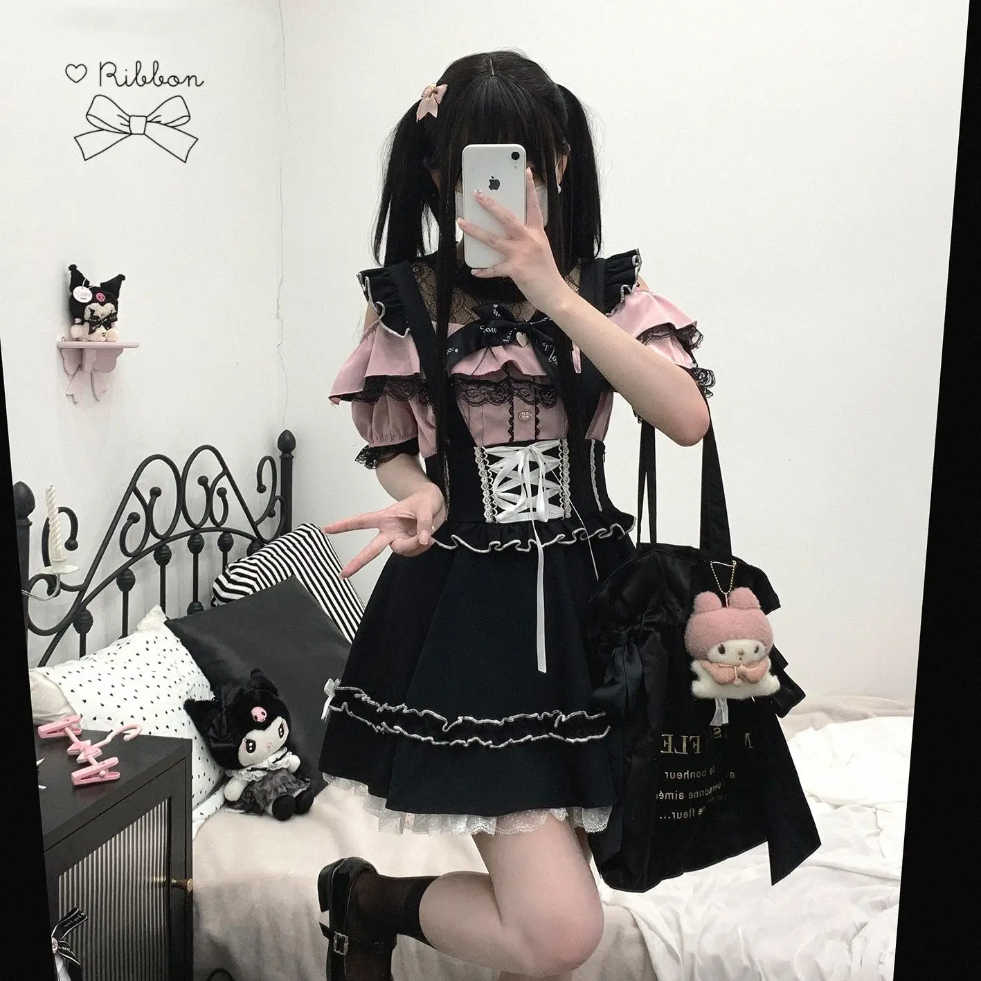 Japan Lolita Sweet Lace-up Cake Pettiskirt donna Cute Girl gonna con bretelle con cuciture arruffate primavera e autunno principessa pieghettata