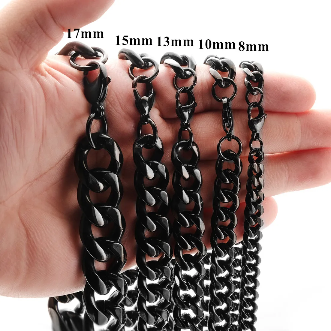 Any Length Punk Solid Stainless Steel 8/10/13/15/17/19mm Curb Cuban Necklace For Men Women Black Color Link Chain Choker Jewelry