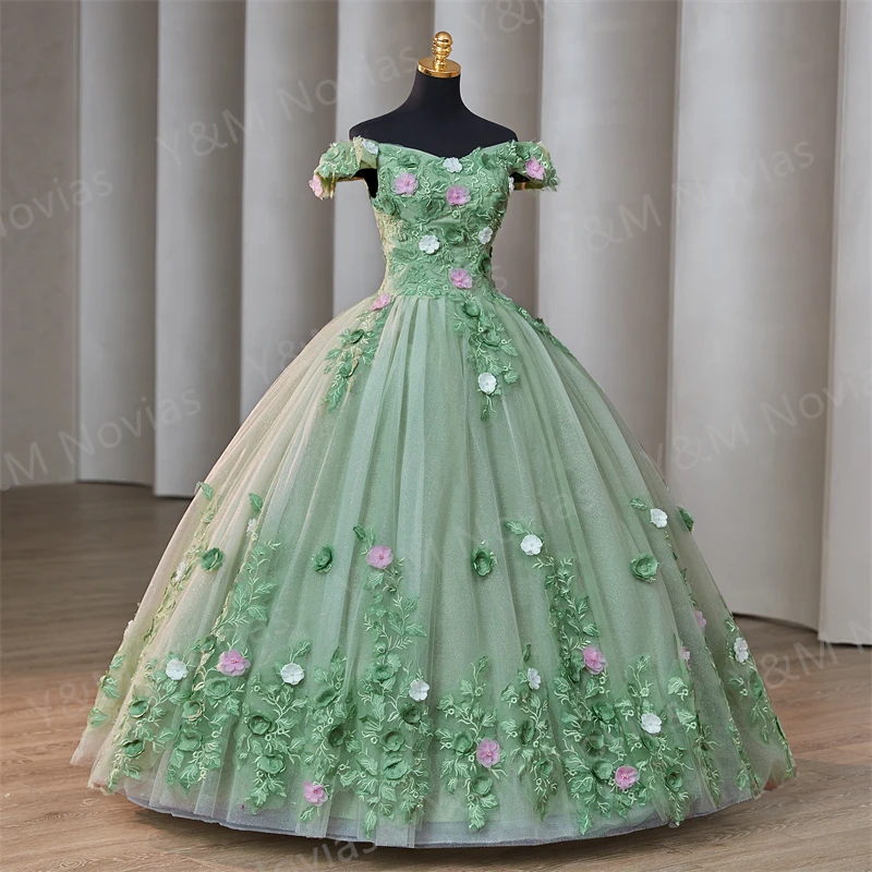 Gaun pesta mewah Shinny gaun pesta warna kustom bahu terbuka gaun Quinceanera gaun pesta manis Vestidos 15 Anos antik ukuran Plus