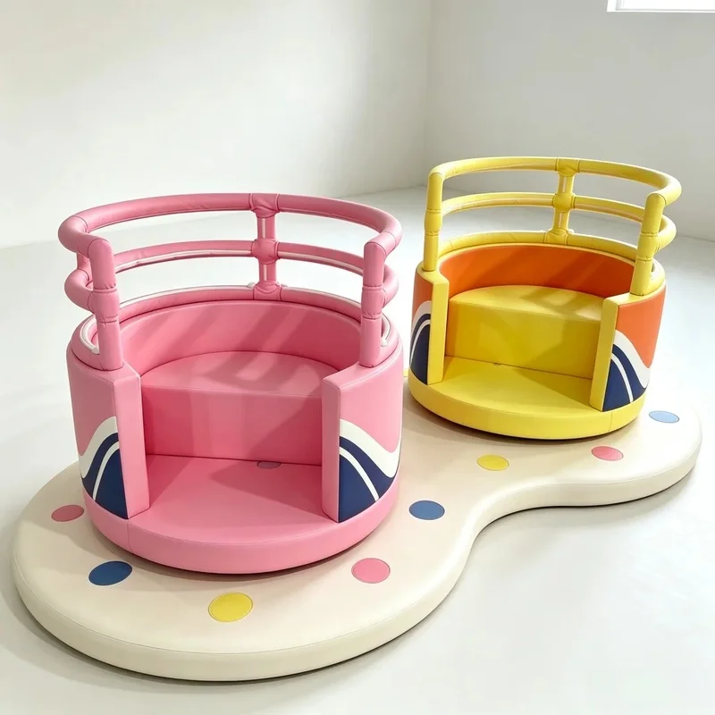 2-Cup Electric Soft Play Merry-Go-Round Toddler Spin Ride Carousel Indoor Playground Equipment for Daycare Play Cafe Mall Rental