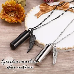 Cylinder Urn Necklace with Angel Wing Charm Stainless Steel Memorial Cremation Jewelry for Ashes Holder Keepsake Pendant
