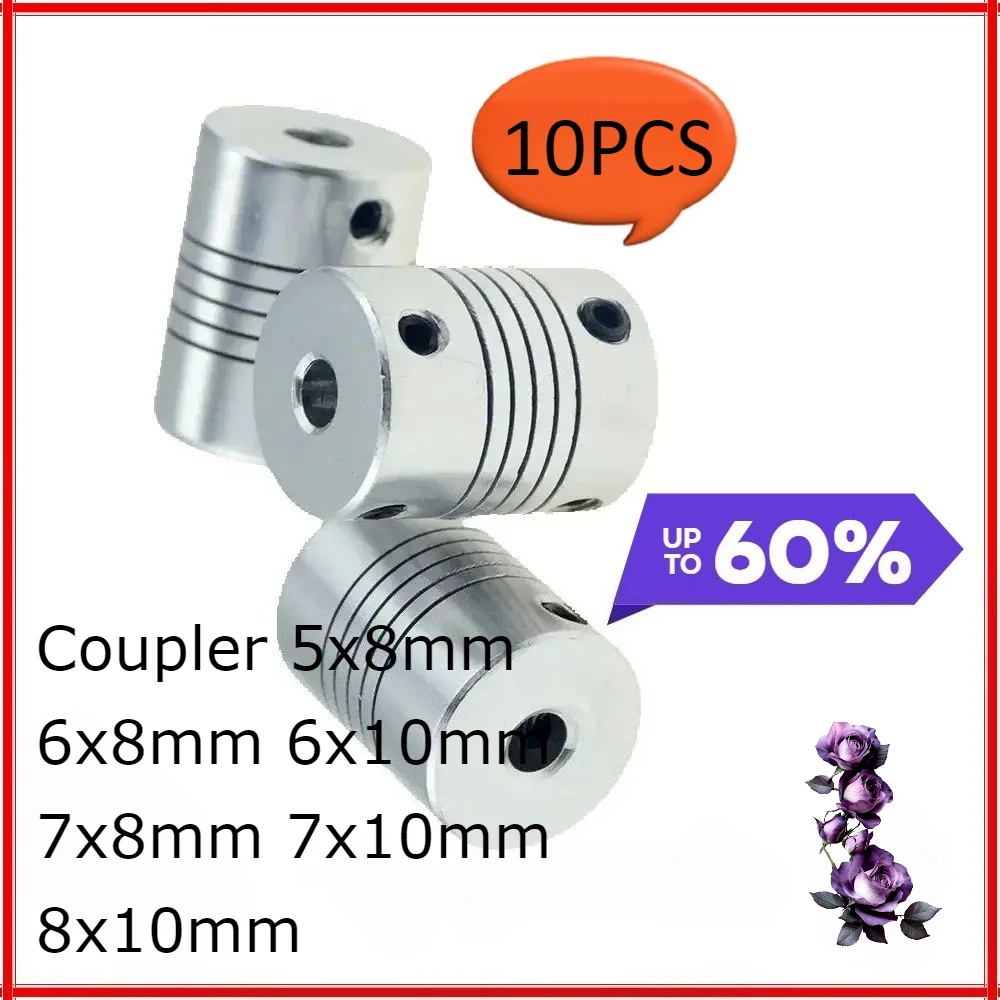 

10 шт., муфта вала двигателя с ЧПУ, гибкая муфта от 5 мм до 8 мм, наружный диаметр 19x25 мм, 3/4/5/6/6,35/7/8/10 мм, алюминий для 3D-принтера