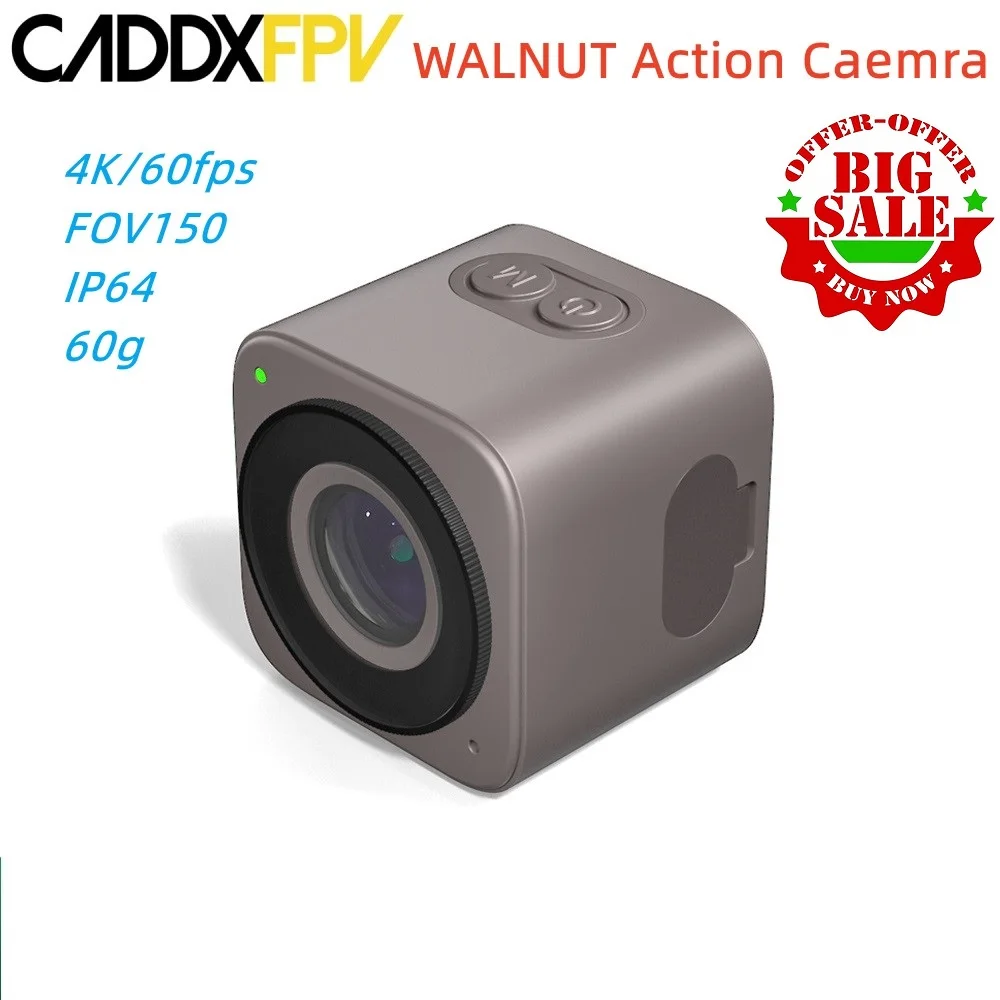 

CADDX WALNUT 4K/60fps FOV150 IP64 60g FPV Action Caemra Built-in 600mAH Battery Gyroflow ND8 ND16 for FPV Freestyle Cinewhoop