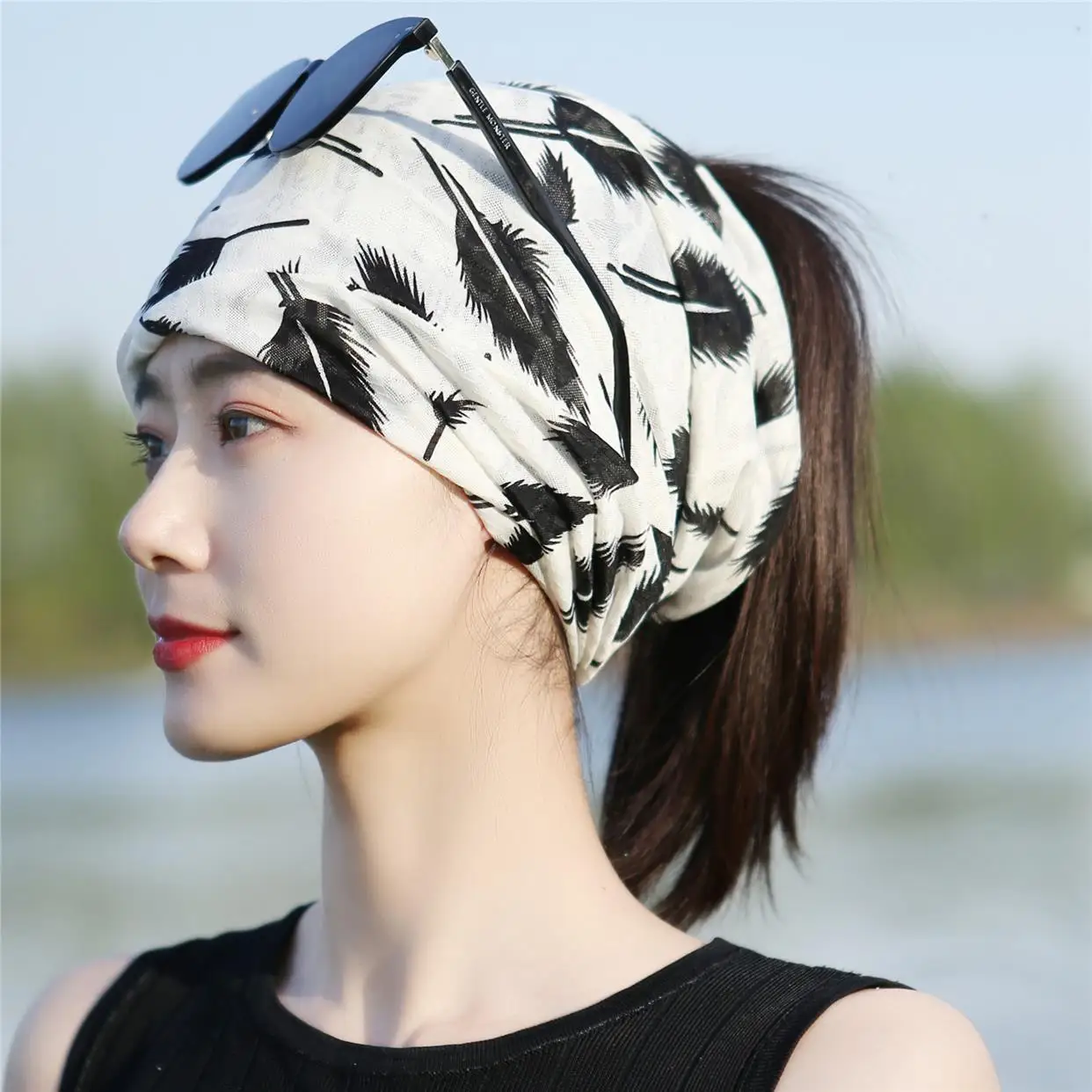 

Women's Summer Faionable Thin Headband Hat Breathable Hair Scarf Cap Cover Head White Hairs Concealing Hat Korean Sle