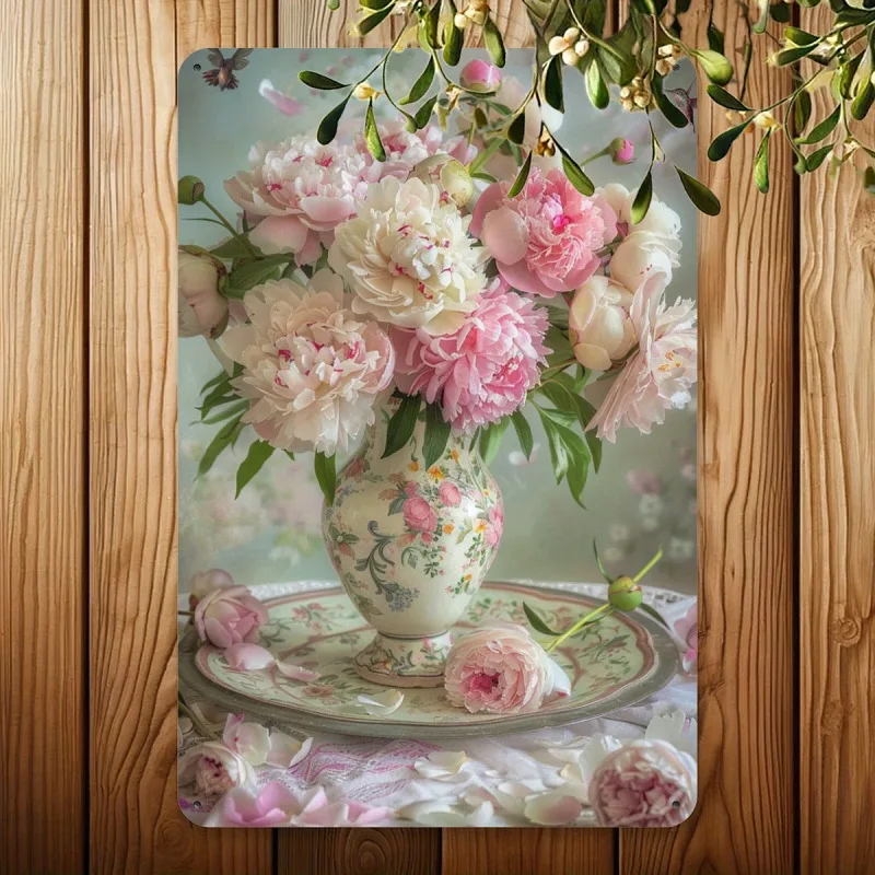 Country Style Vase Metal Tin Brand 8x12 Inches Durable Iron Material Suitable for Home Office Decoration Indoor Outdoor Wall Art