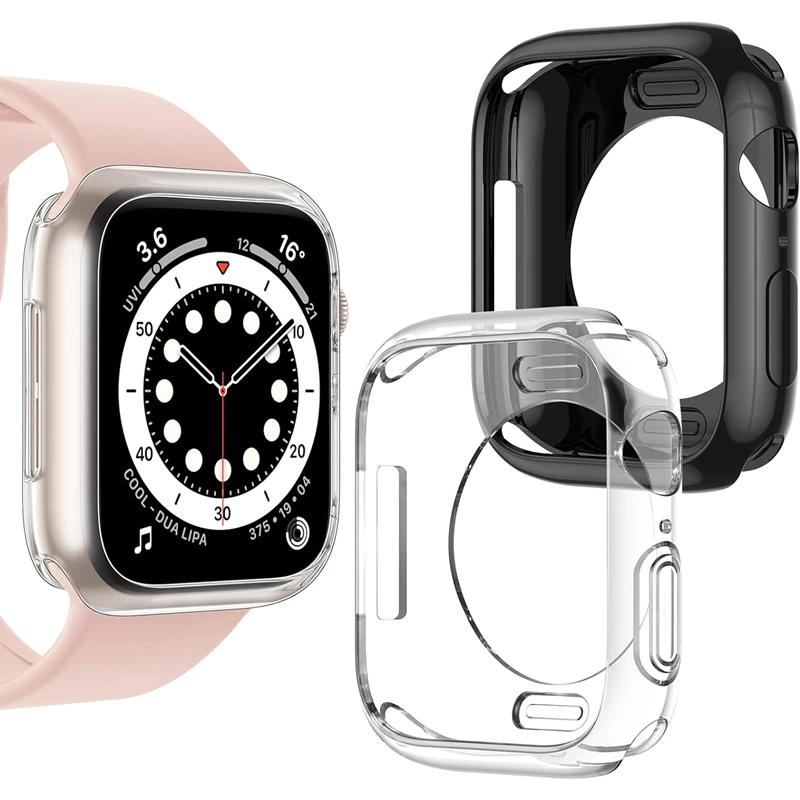 Apple Watch,iwatch 9,8,7,6,se,5,ultra,1,2,44mm用のクリアtpuスクリーンプロテクター,40mm, 45mm,iwatch保護ケース41mm, 49mm, 38mm, 42mm