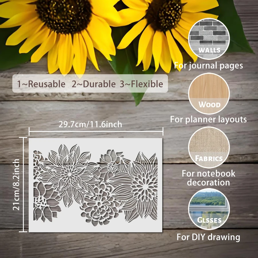 A4 Flower Stencil Floral Pattern Template