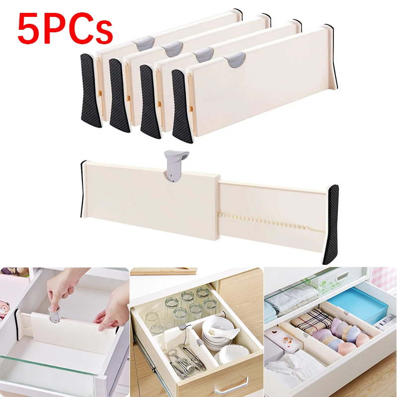 

5PCs Adjustable Separators Drawer Dividers Organizer Retractable Plastic Drawer Holder Storage Clapboard Kitchen Organizador