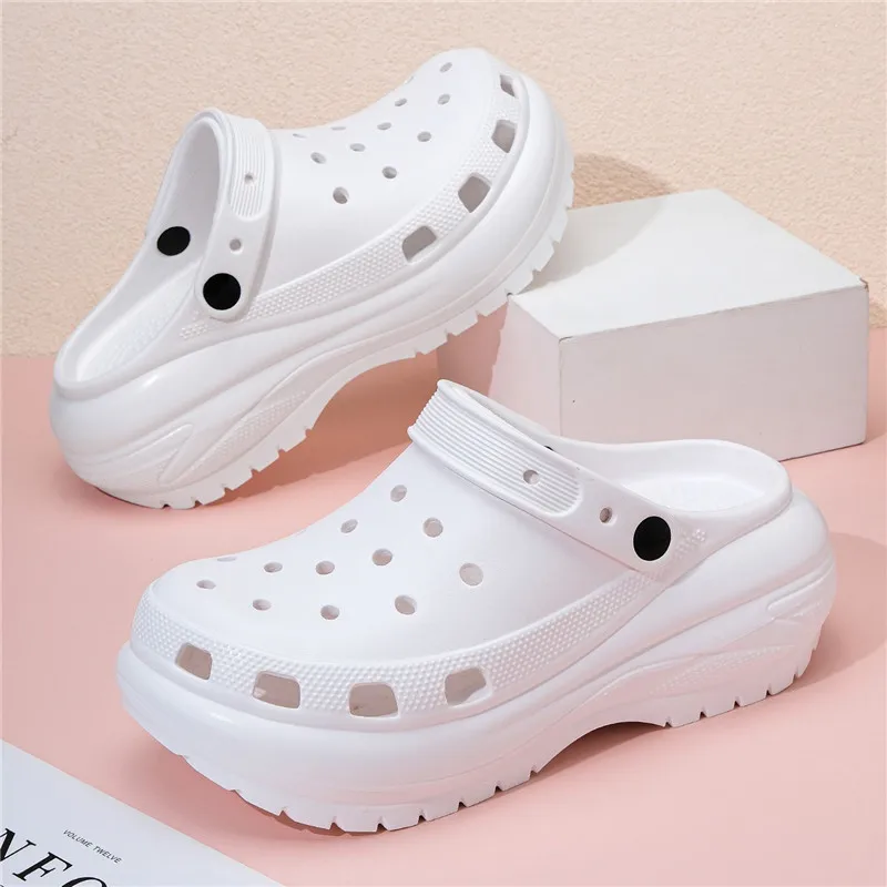 

Concise White Platform Women Sandals 2024 Fashion Casual Solid Women's Clogs Stylish Outdoor Non-slip Beach Slippers For Women