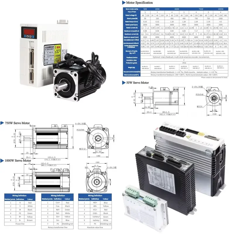 for Robot 3000 rpm Single Phase 750W Digital AC Servo Motor and Driver