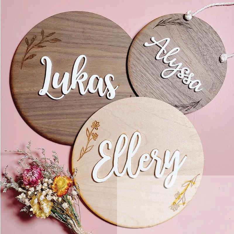 Custom Name Decoration Tag Round Wooden Plate Background Wall Hanging Plate Wooden Decorations Nordic Gift Room Door Ornaments