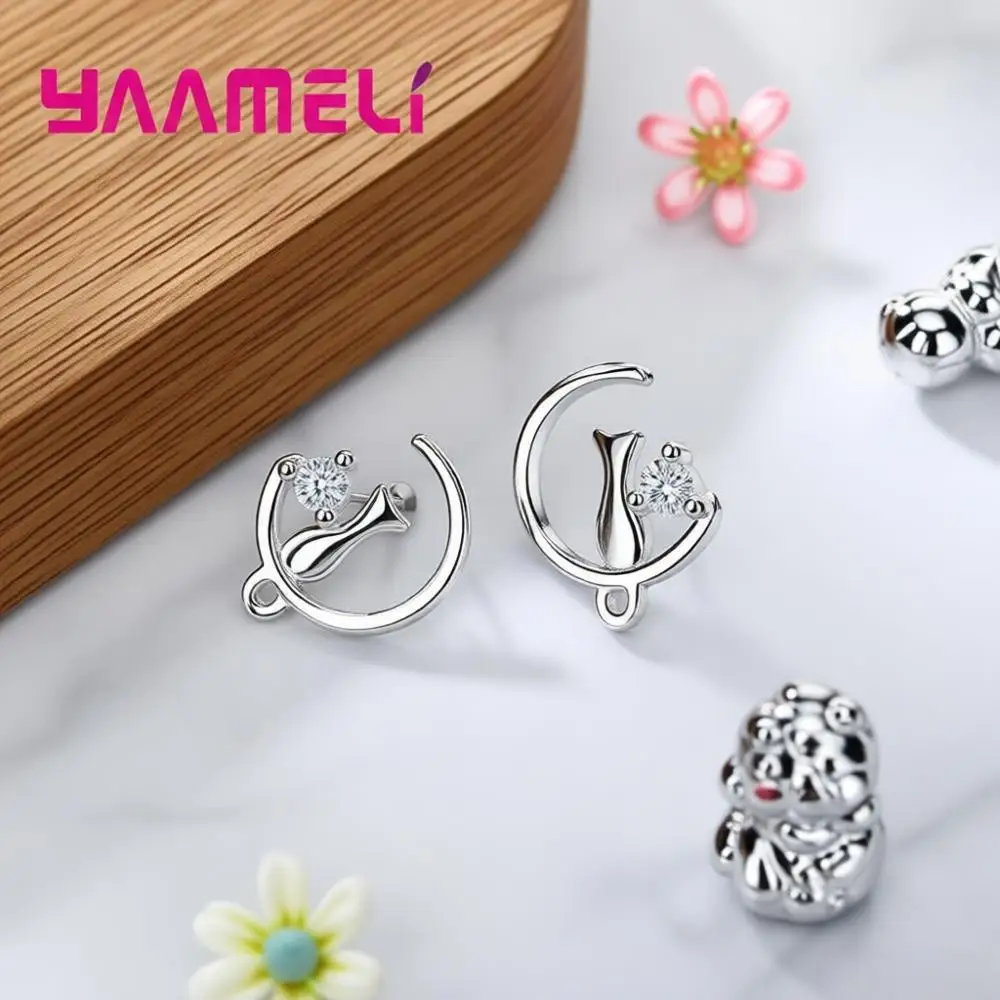 

Cute Sweet 925 Sterling Silver Moon Cat Crystal Zircon Stud Earrings for Women Girls Wedding Party Trendy Jewelry Gift Accessory