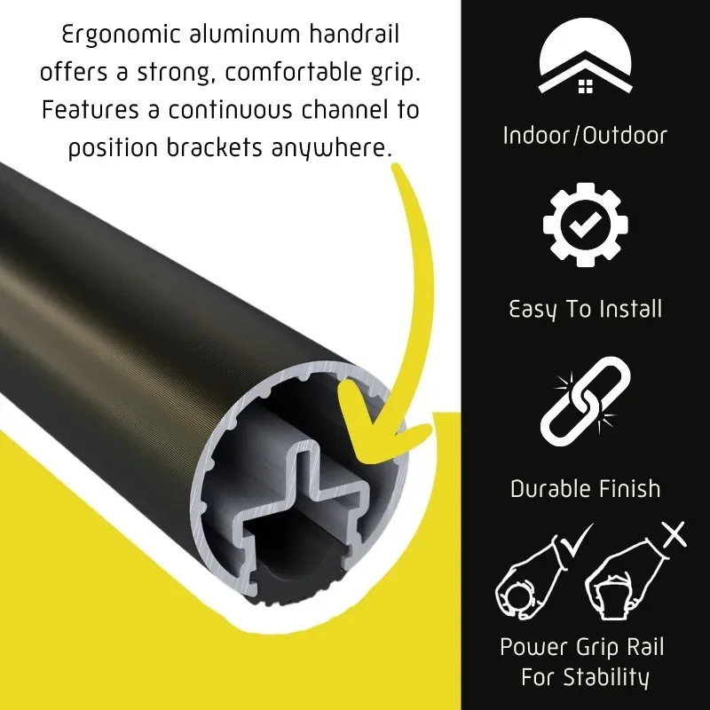 Комплект поручней ADA длиной 4 фута — архитектурная бронза — полный поручень для внутренней и наружной лестницы — круглый анодированный алюминий длиной 1,6 дюйма