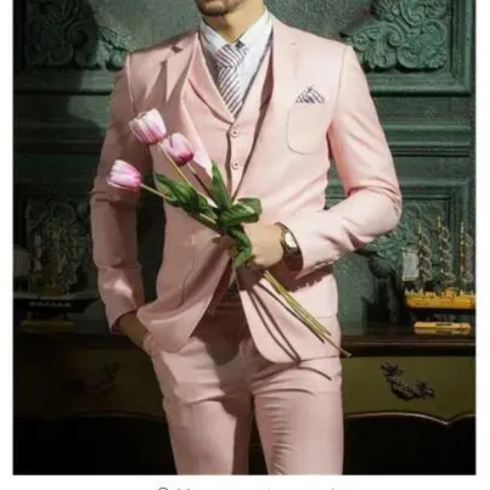 

2024 Latest Designs Pink Formal Wedding Elegant Suit For Men Groom Tuxedo Prom Slim Fit Blazers High Quality Custom 3 Piece Set