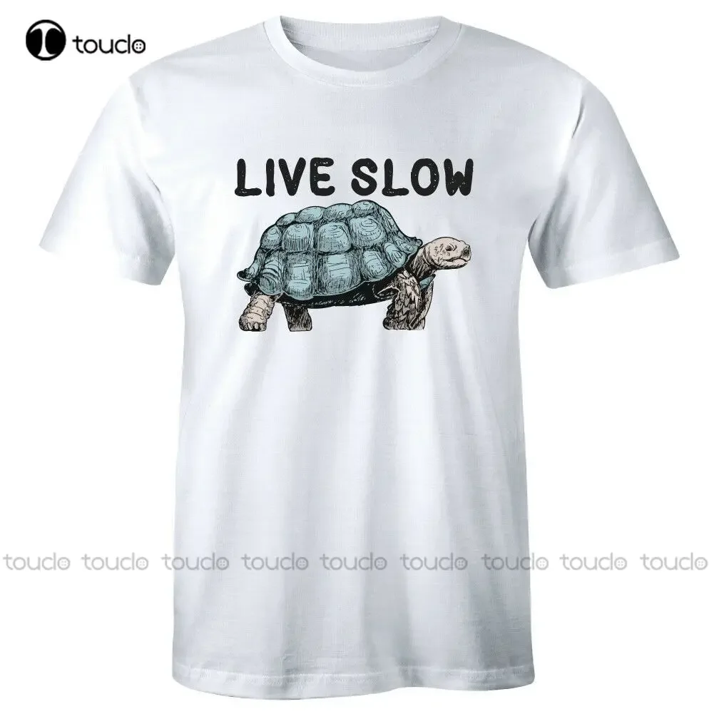New Live Slow With Turtle T-Shirt For Women Funny Animal Humor Tee Shirt Womens Tshirts Graphic Cotton Tee Xs-5Xl Unisex Tshirt