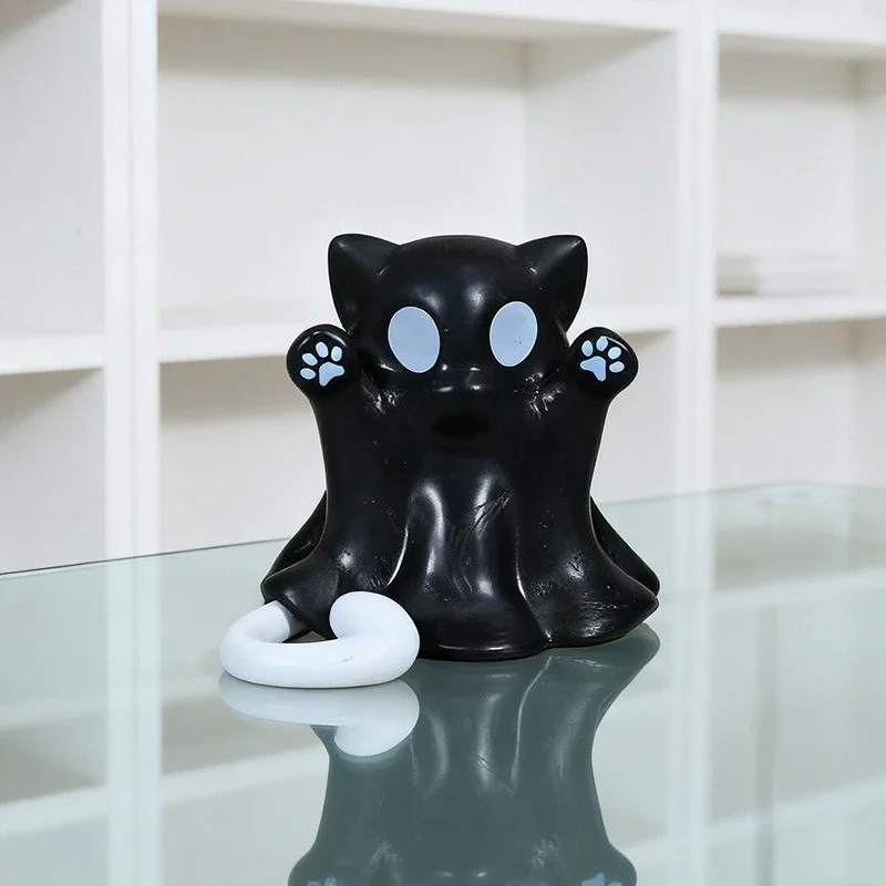 لطيف القط الصغير شبح تمثال مخيف الراتنج شبح تمثال لطيف شبح الحلي مثالية للداخلية والشرفة هالوين ديكور منضدية #3