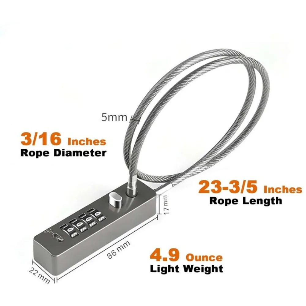 Cadeado com senha de combinação de 4 dígitos, à prova d'água, anti-roubo, cabo de bloqueio, corda longa, código reajustável, acessórios de hardware para armário de porta