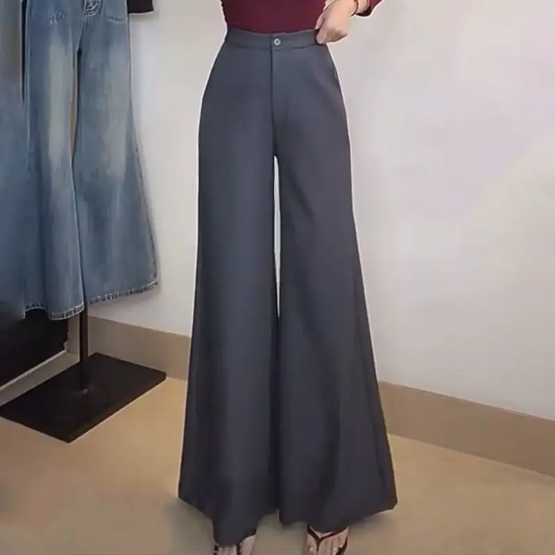 سروال بدلة متوهج أنيق للخريف والشتاء عالي الخصر