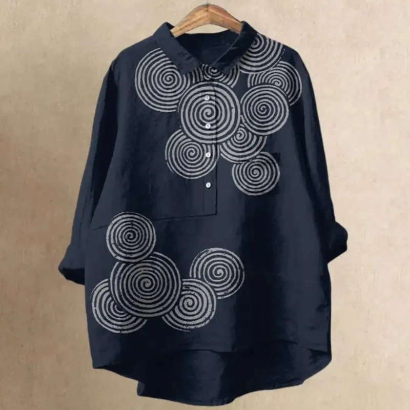 

Ladies' casual loose fit floral printed button up shirt - korean fashion, Plain circle patterned top shirts