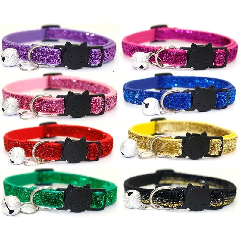 Cat Collar with Bell for Cats Dog Pet Cats Dog Collar Super Shining Cat Accessories for Cats Small Dogs Kittens Teddy Bomei